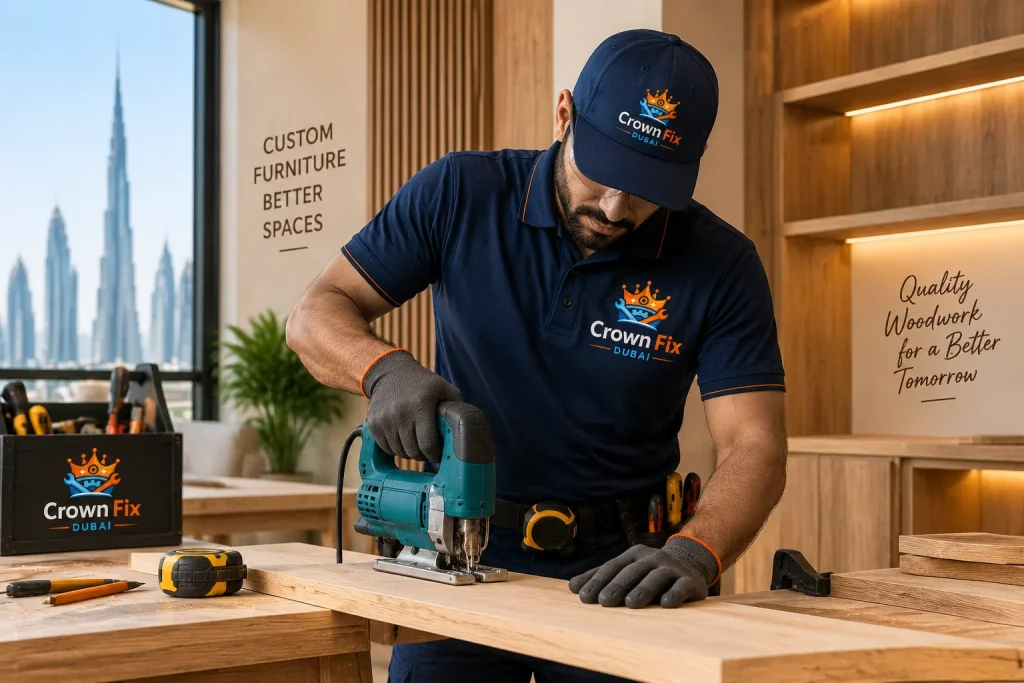 Custom furniture woodworking by Crown Fix Dubai carpenter in Dubai